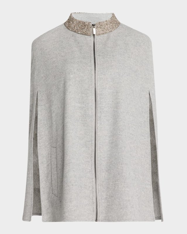 Wool Cape W/ Embellished Collar